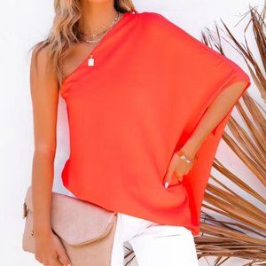 VICI One Shoulder Top, Red, Size Medium